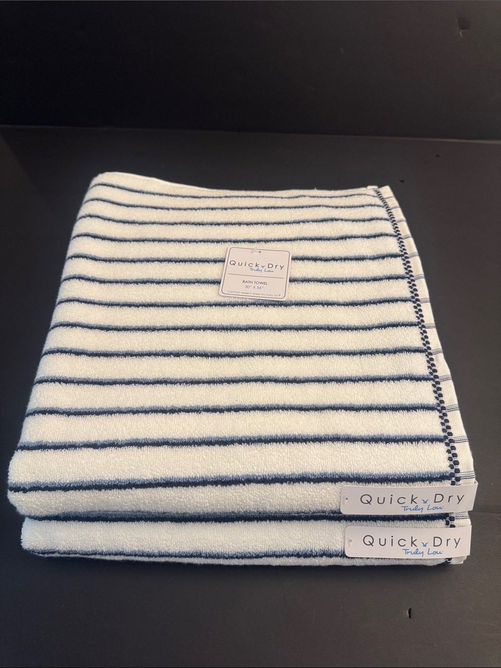 TRULY LOU Quick Dry Striped 8pc Zero Twist Cotton Bath Towel Set - Navy/White - Picture 2 of 11